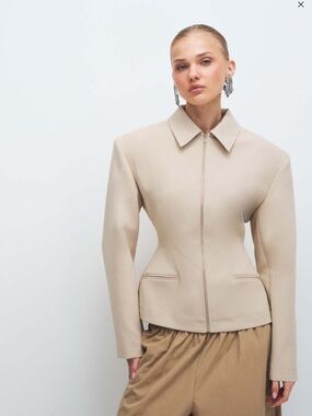 ASOS Cream Zip-Front Tailored Jacket